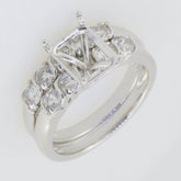 2 piece Set 14K White Gold Semi Mount Ring Setting Emerald OCT 7x5mm Engagement - Syzjewelry